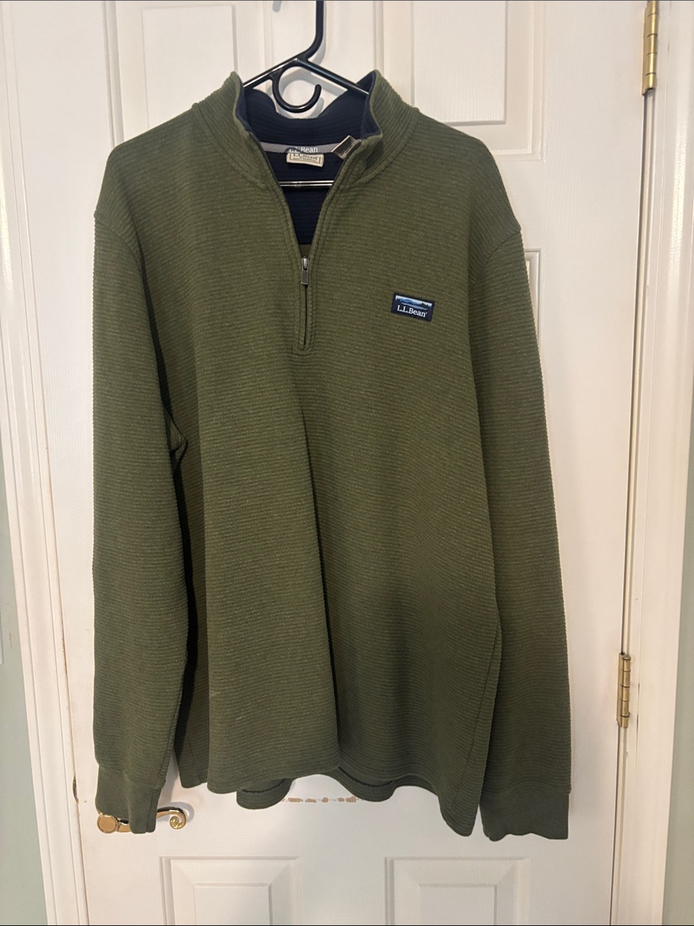 L.L. Bean Olive Green Quarter-Zip Textured Knit Sweater
